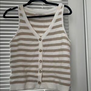 LOFT Women's Striped Tan and White Top